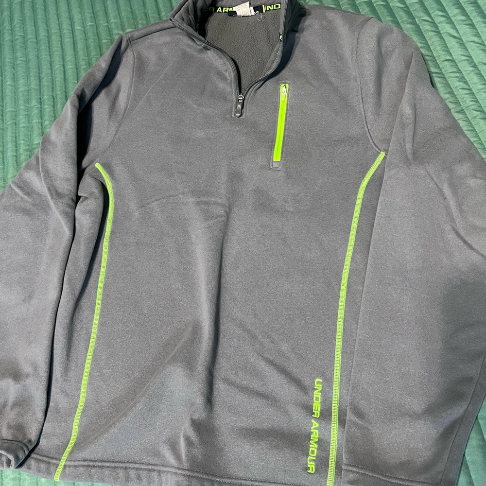 Under Armour Gray Quarter-Zip Performance Pullover with Neon Green Accents